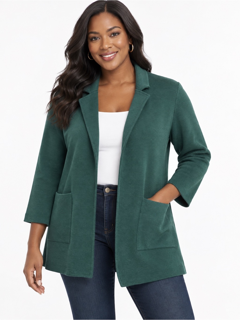 J. Crew Dark Green Open-Front Knit Blazer S